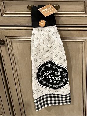 NEW Mabelle Home Sweet Home Tie Kitchen Towel | Farmhouse Black White Decor